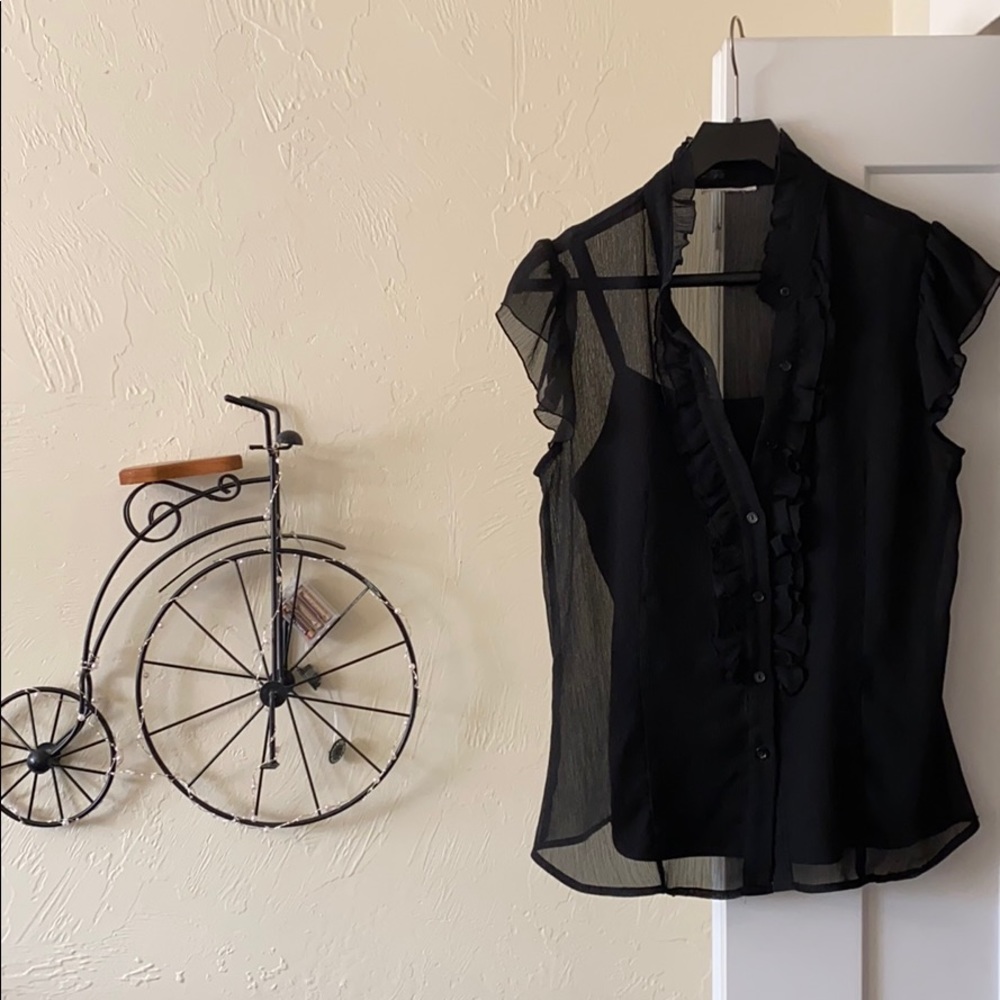 Black sheer blouse with built in camisole Medium